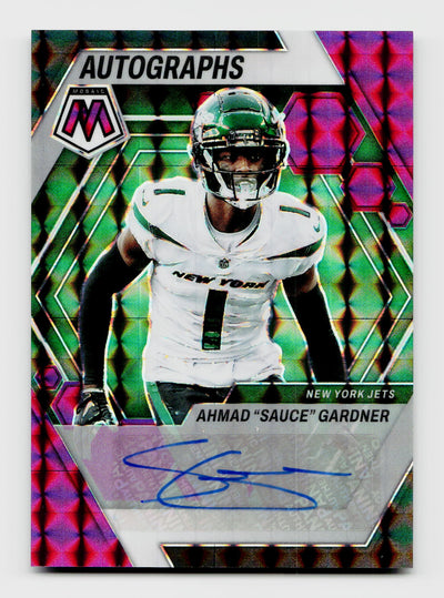 2023 Panini Mosaic Ahmad "Sauce" Gardner #AH-ASG Pink Fusion Auto /49