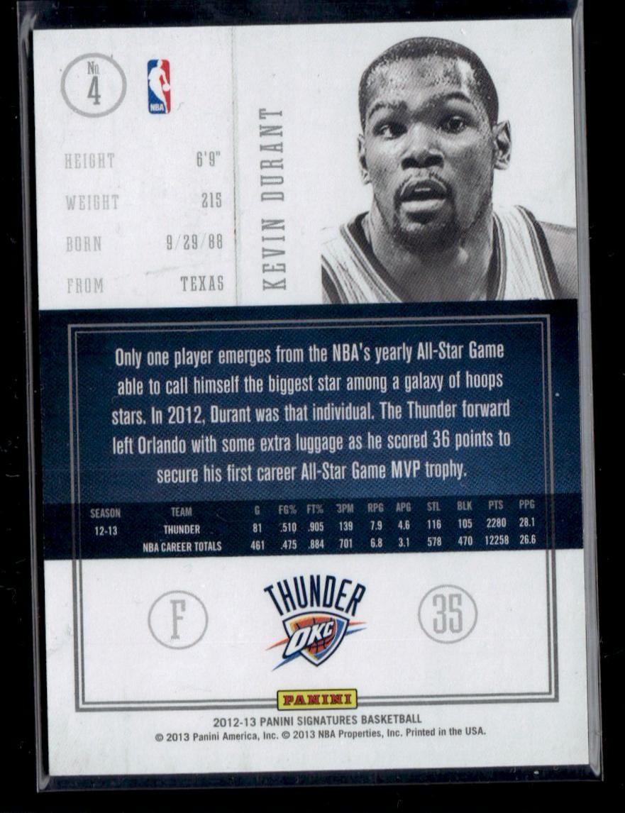 2012-13 Panini Signatures Kevin Durant #4 1/1