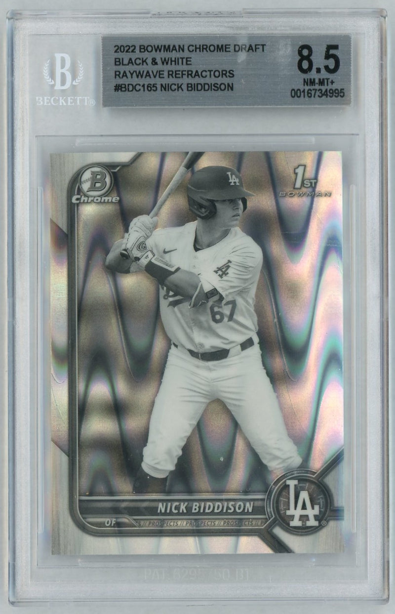 2022 Bowman Draft Chrome Black and White Raywave Refractor Nick Biddison #BDC165 BGS 8.5