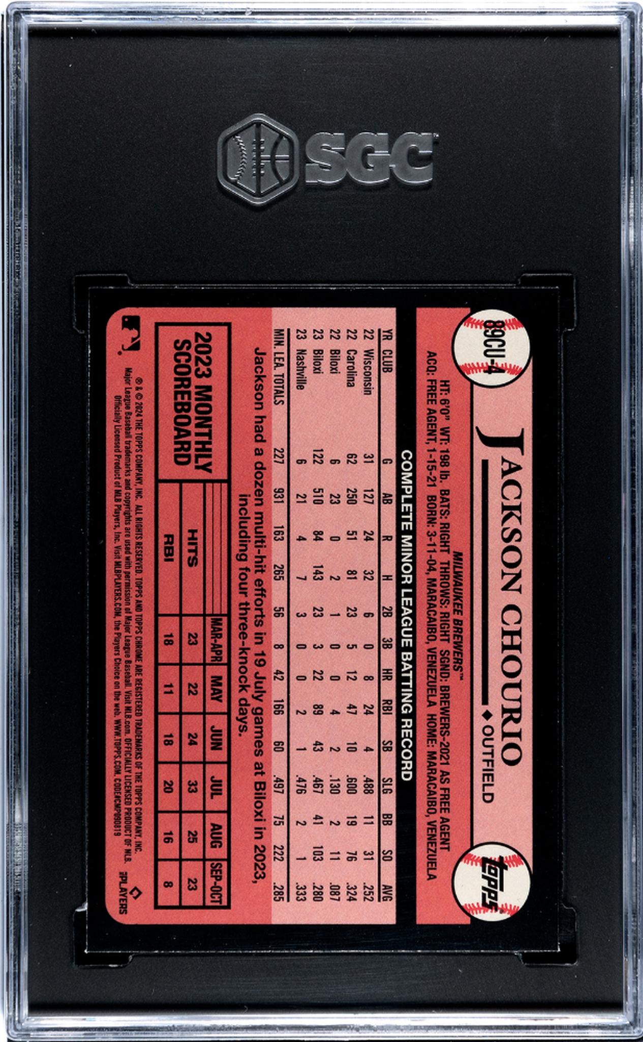 2024 Topps Chrome Update '89 Design Jackson Chourio #89CU-4 RC SGC 8.5
