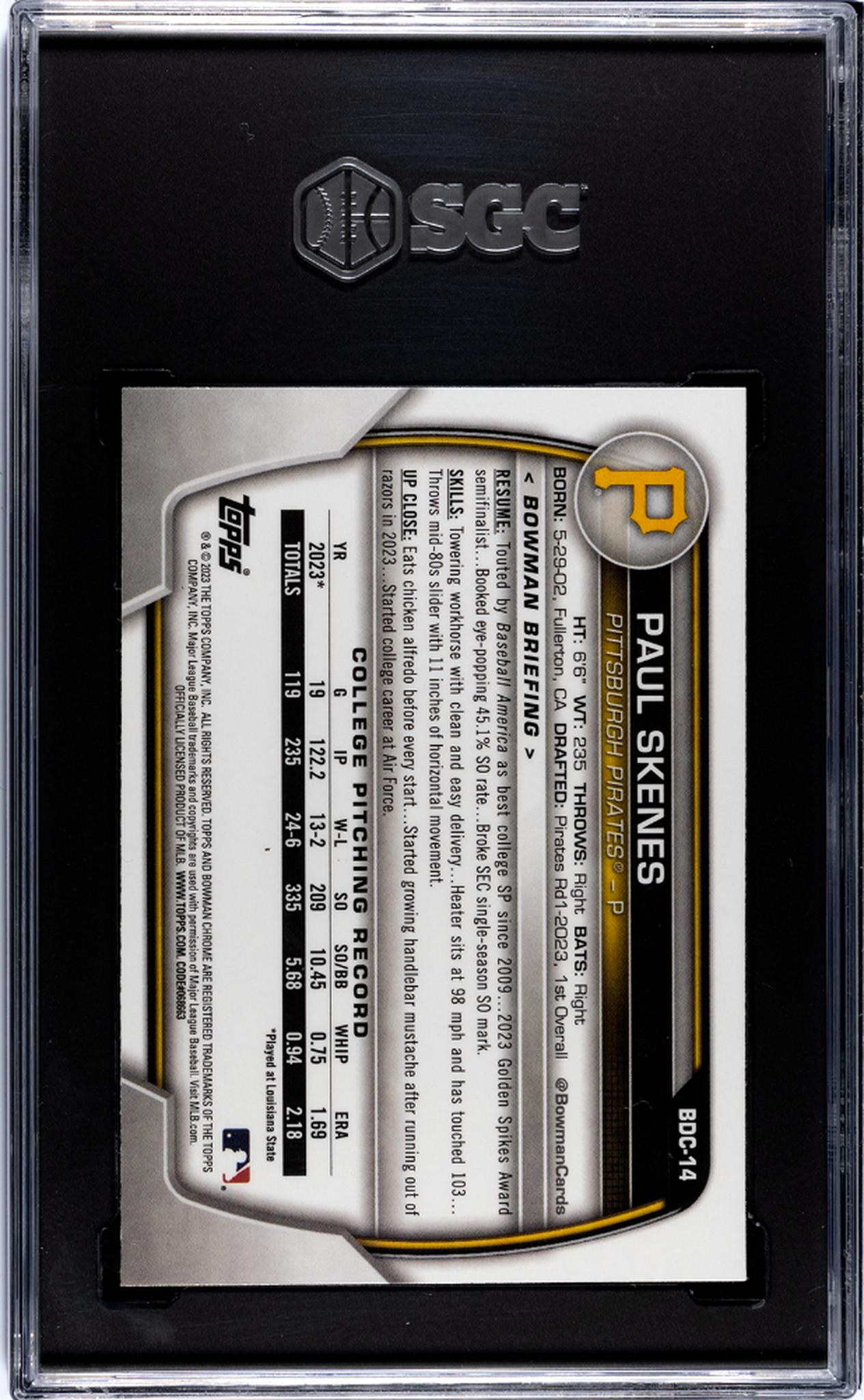 2023 Bowman Chrome #BDC-14 Paul Skenes SGC 9.5