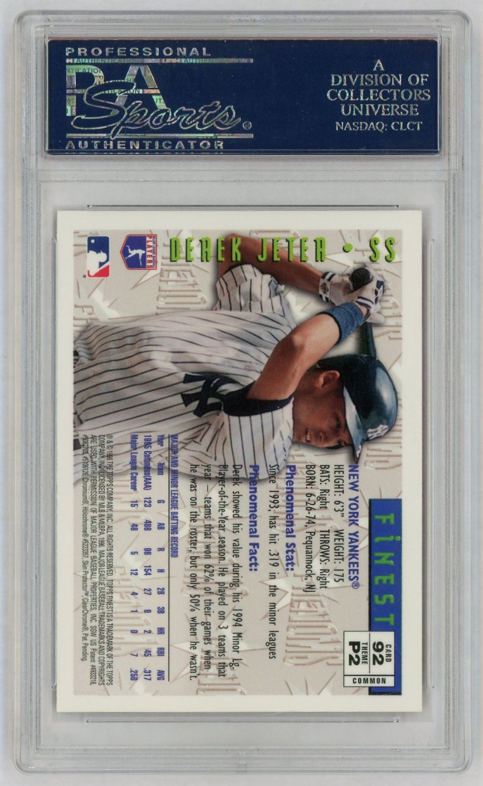 1996 Finest W/Coating Derek Jeter #92 PSA 10
