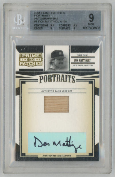 2005 Prime Patches Portraits Autograph Bat Don Mattingly #8 /150 BGS 9