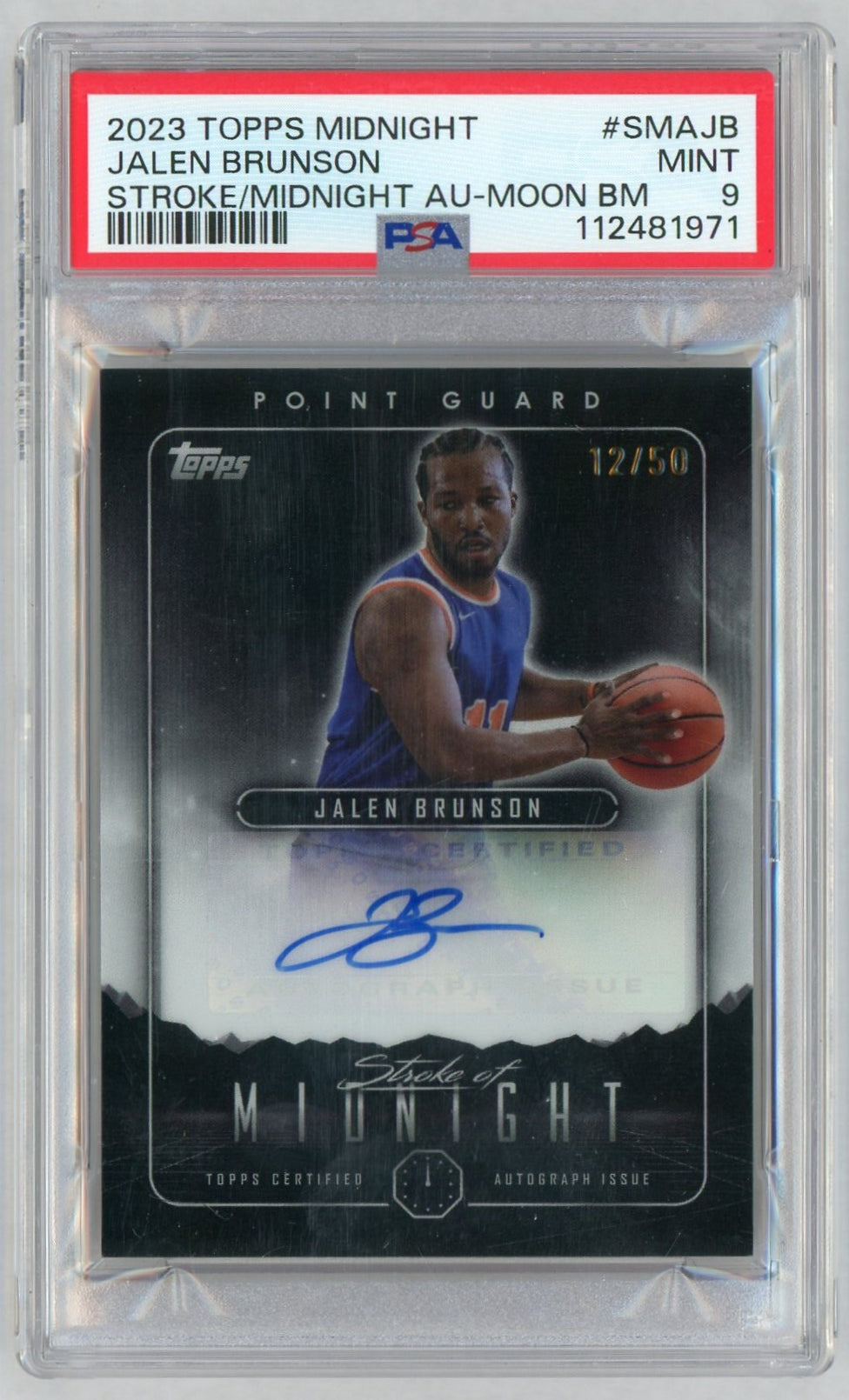 2023 Topps Midnight Stroke of Midnight Autographs Moon Beam Jalen Brunson #SMAJB /50 PSA 9