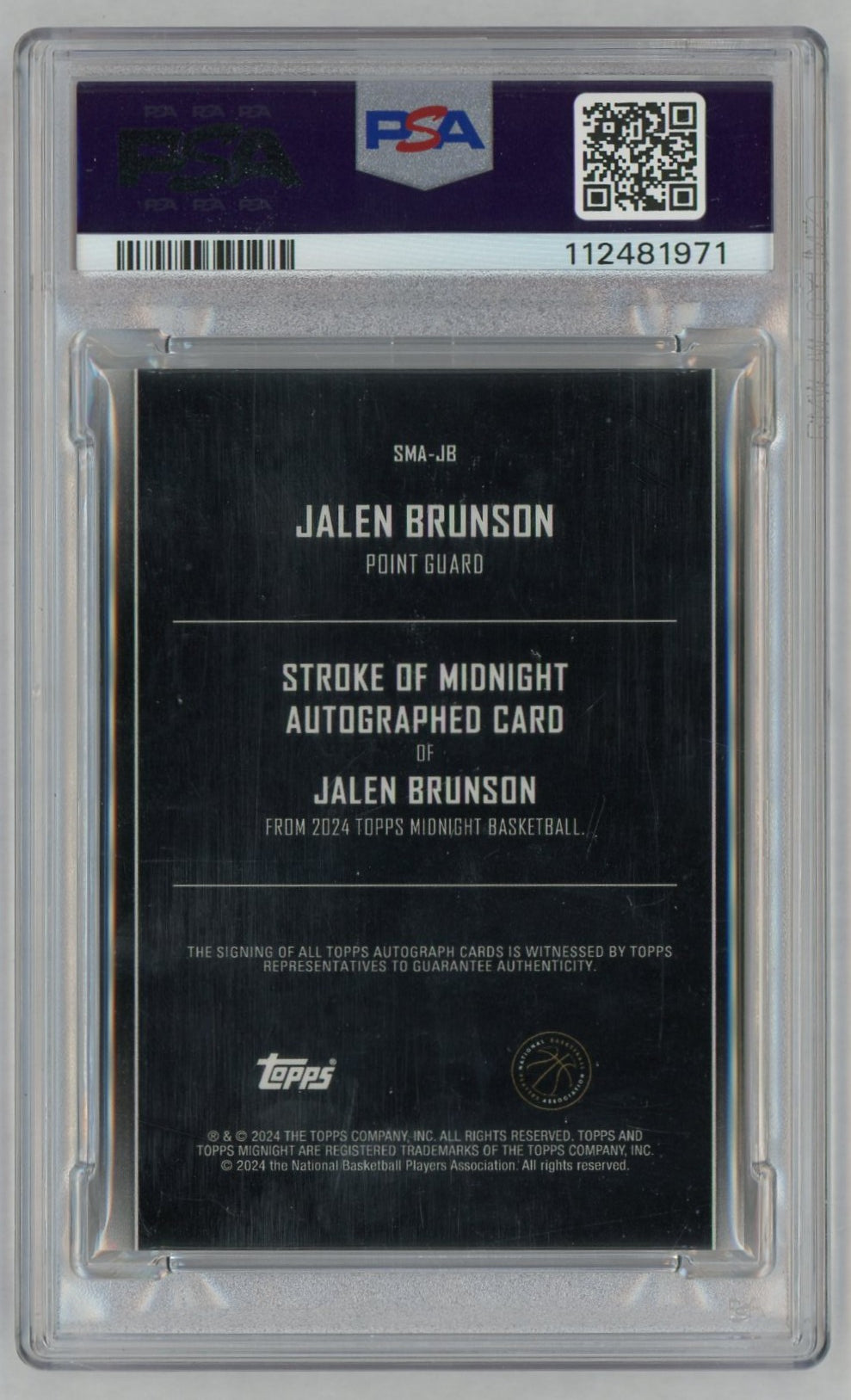 2023 Topps Midnight Stroke of Midnight Autographs Moon Beam Jalen Brunson #SMAJB /50 PSA 9
