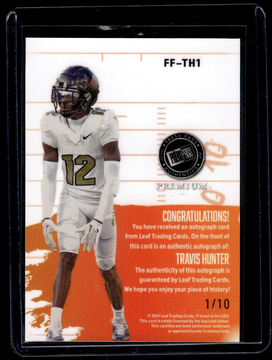 2024 Leaf Press Pass FF-TH1 Travis Hunter Fields of Fury /10 Auto