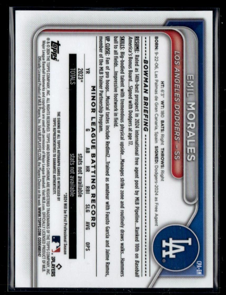 2023 Bowman Chrome Emil Morales #CPA-EM Auto