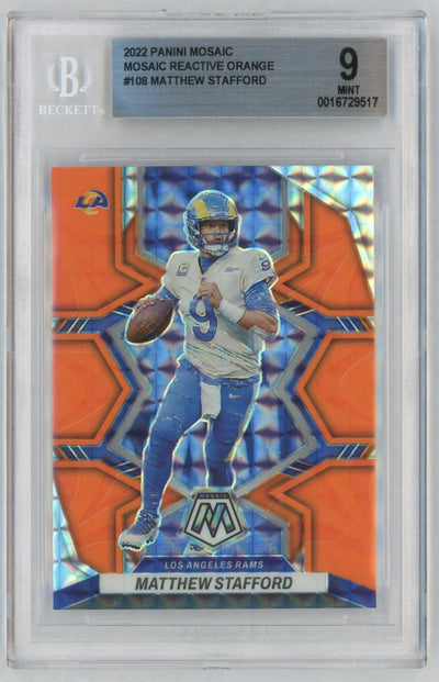 2022 Panini Mosaic Mosaic Reactive Orange Matthew Stafford #108 BGS 9