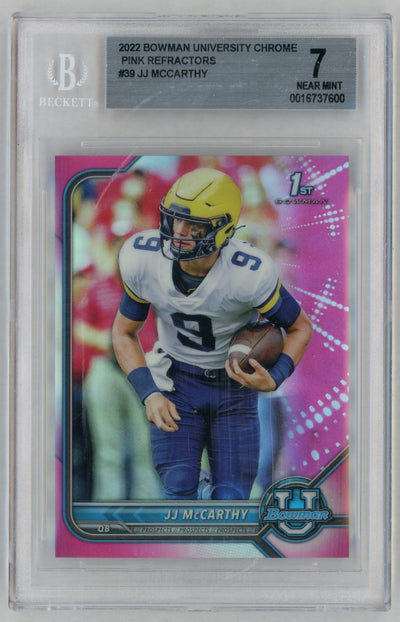 2022 Bowman University Chrome Pink Refractors JJ Mccarthy #39 BGS 7