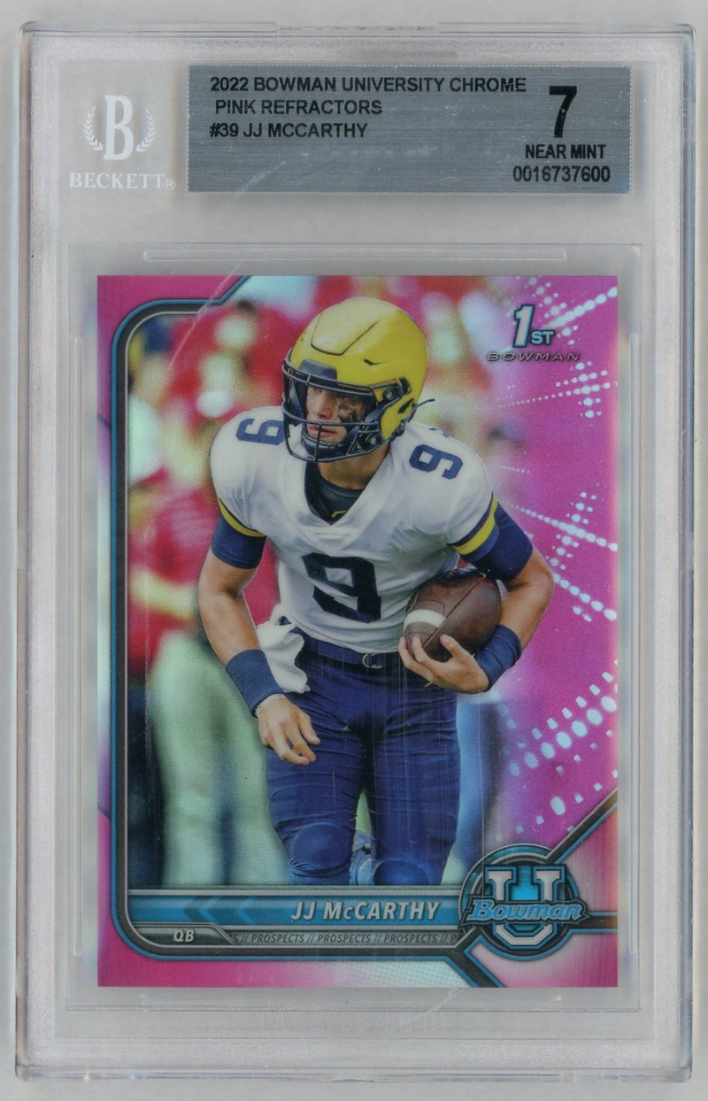 2022 Bowman University Chrome Pink Refractors JJ Mccarthy #39 BGS 7