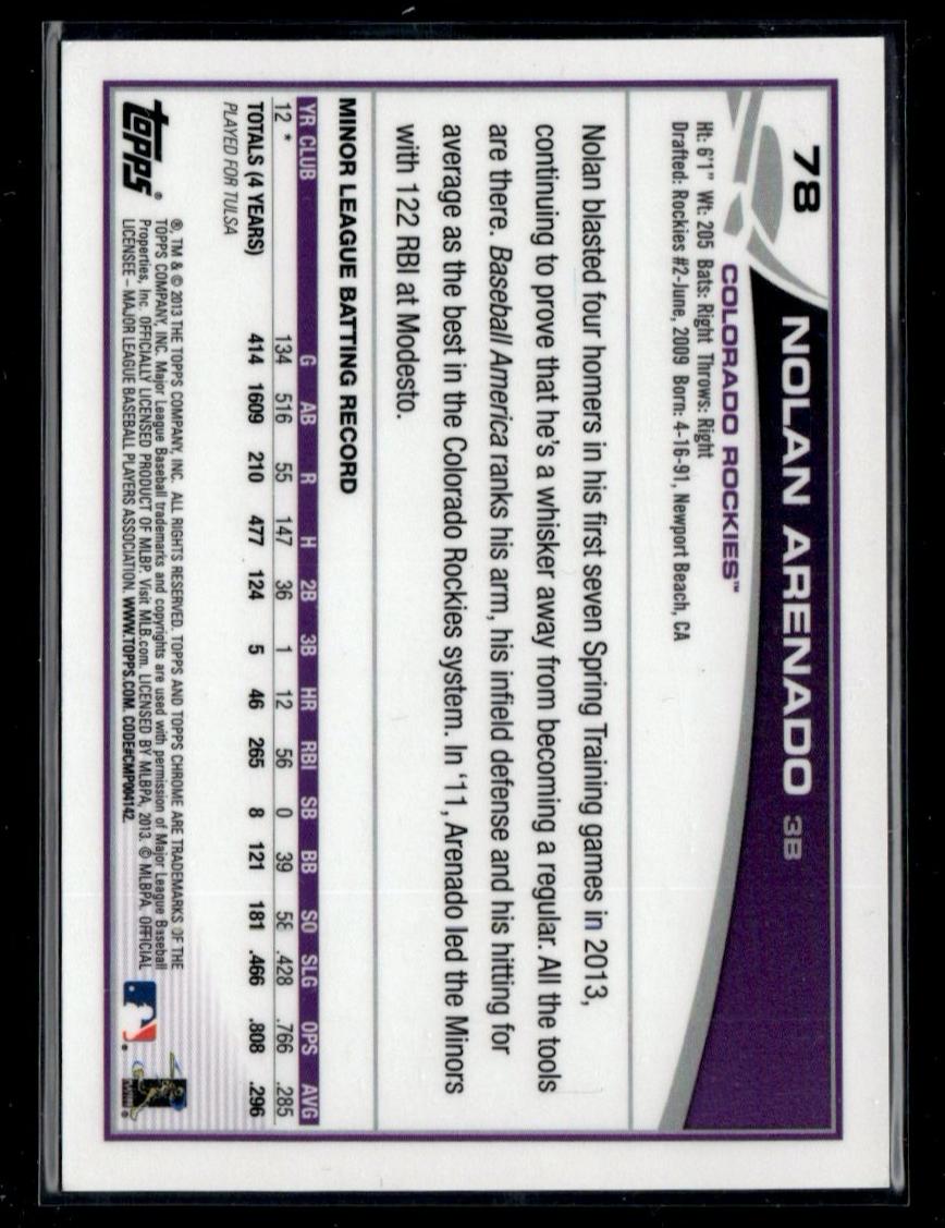 2013 Topps Chrome Purple Nolan Arenado #78 RC Auto