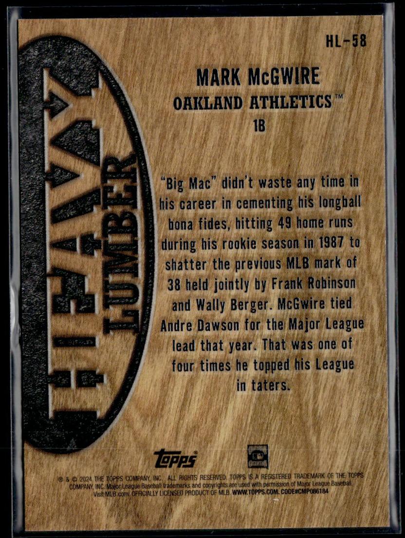2022 Topps HL-58 Mark McGwire Heavy Lumber Oakland Athletics