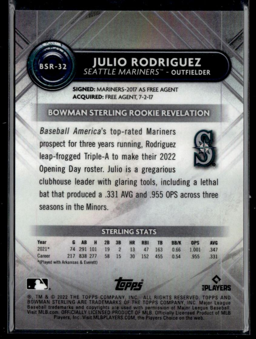 2022 Bowman Sterling BSR-32 Julio Rodriguez Rookie Revelation Rookie /99 Seattle Mariners