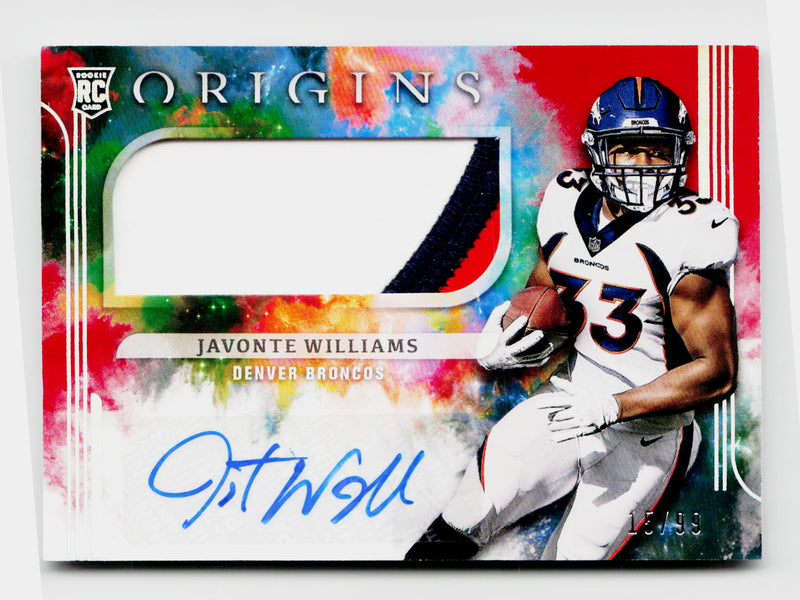 2021 Panini Origins Javonte Williams #174 Rookie RC Red 3-Color Patch Auto /99