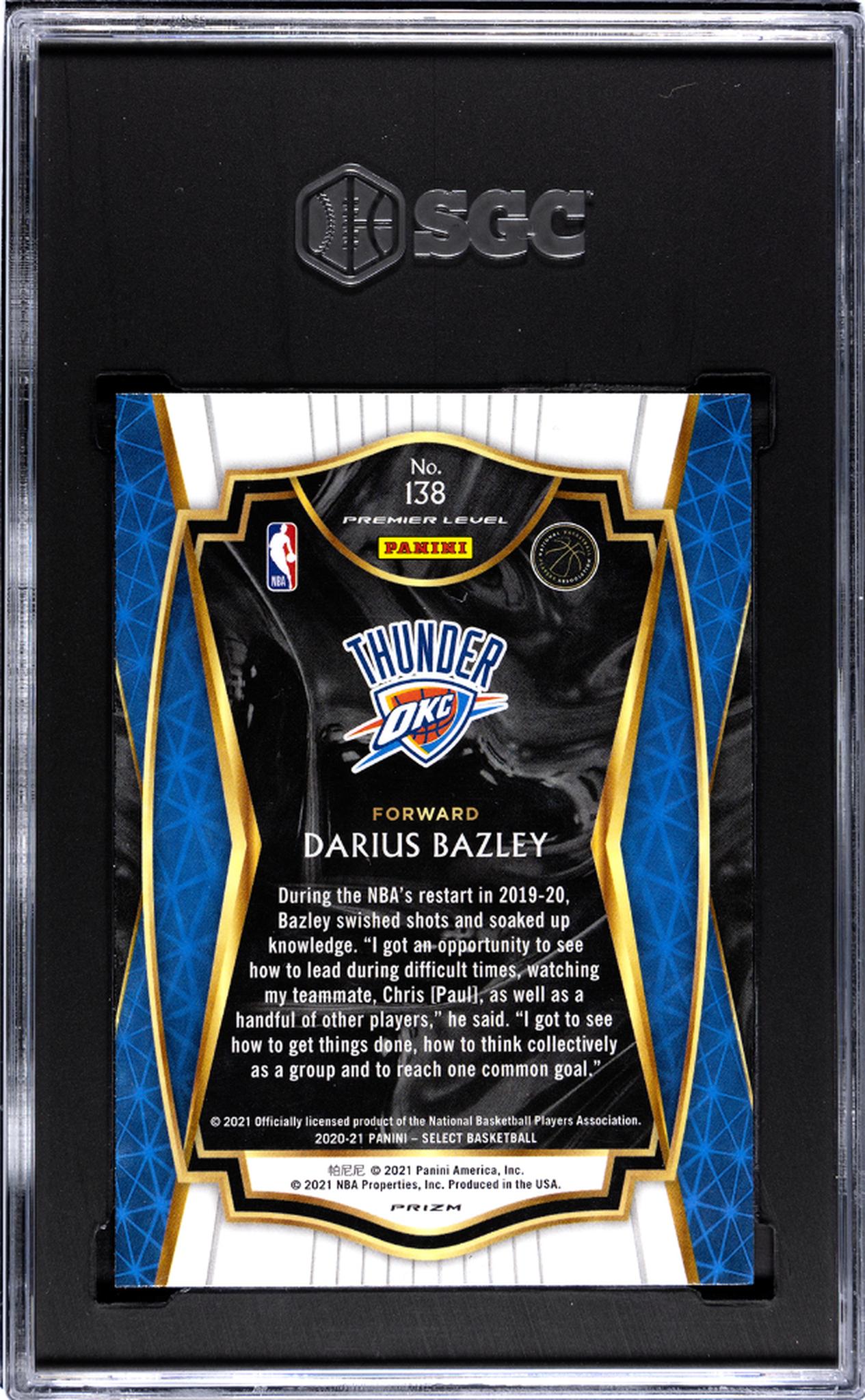 2020-21 Panini Select #138 Darius Bazley Red/White/Orange Flash Prizm SGC 9.5