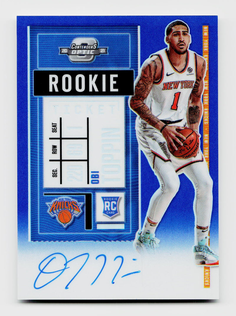 2020-21 Panini Contenders Optic Obi Toppin #118 Rookie Ticket Auto Blue RC /99