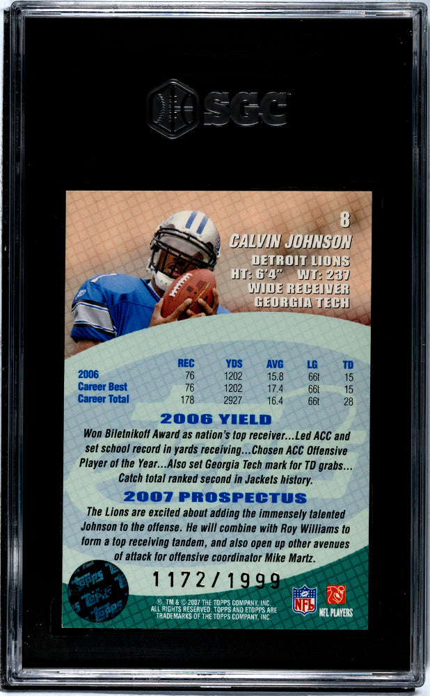 2007 eTopps #8 Calvin Johnson /1999 SGC 8