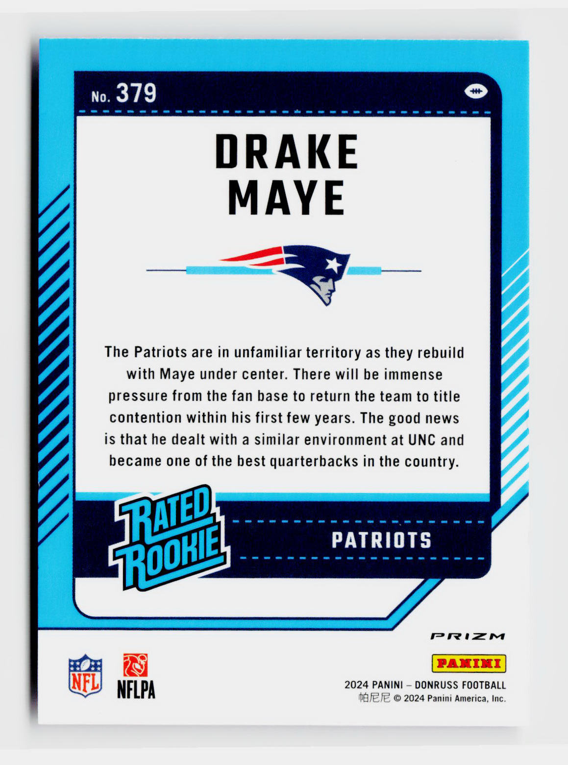 2024 Panini Donruss Optic Drake Maye #379 Rated Rookie RC Pink