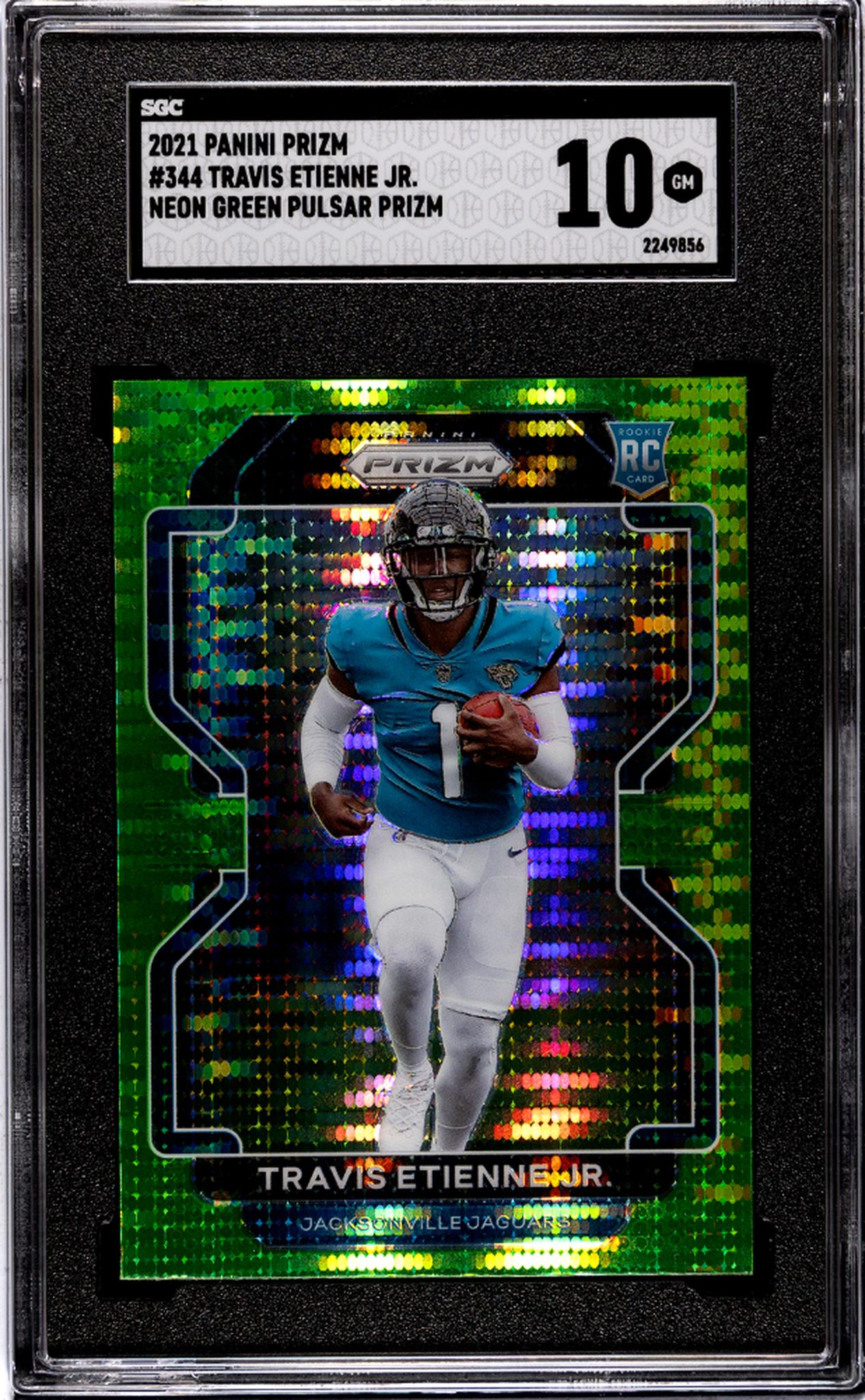 2021 Panini Prizm Travis Etienne Jr. Neon Green Pulsar Neon Rookie SGC 10 