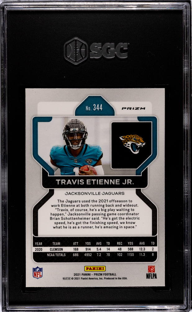 2021 Panini Prizm Travis Etienne Jr. Neon Green Pulsar Neon Rookie SGC 10 