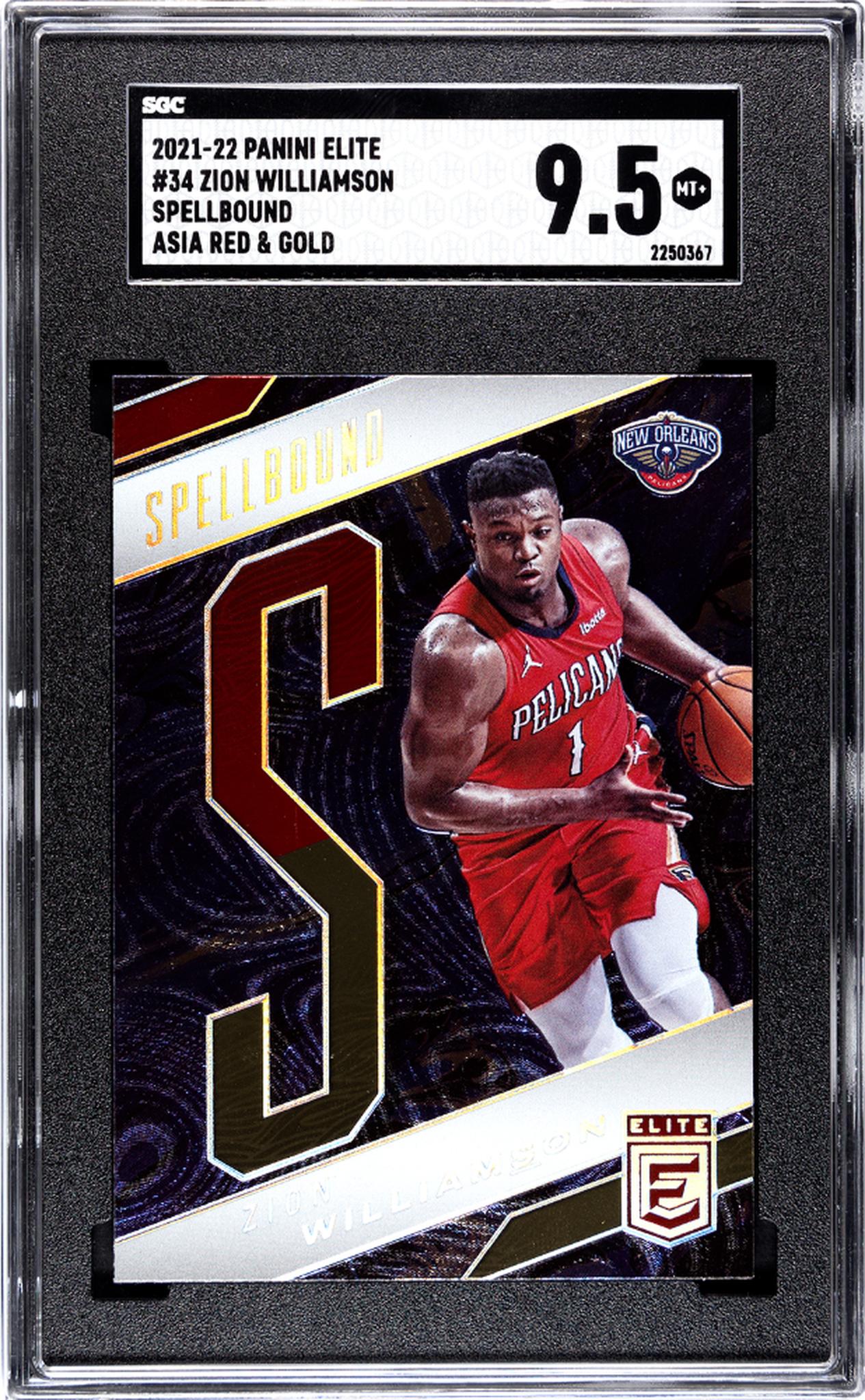 2021-22 Panini Elite #34 Zion Williamson Spellbound Asia Red & Gold SGC 9.5