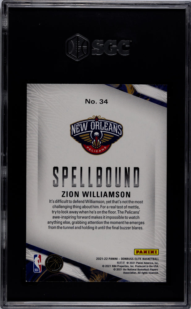 2021-22 Panini Elite #34 Zion Williamson Spellbound Asia Red & Gold SGC 9.5