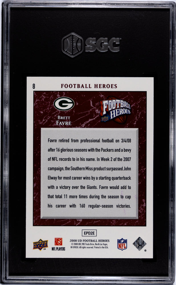 2008 Upper Deck Football Heroes Brett Favre #8 SGC 9