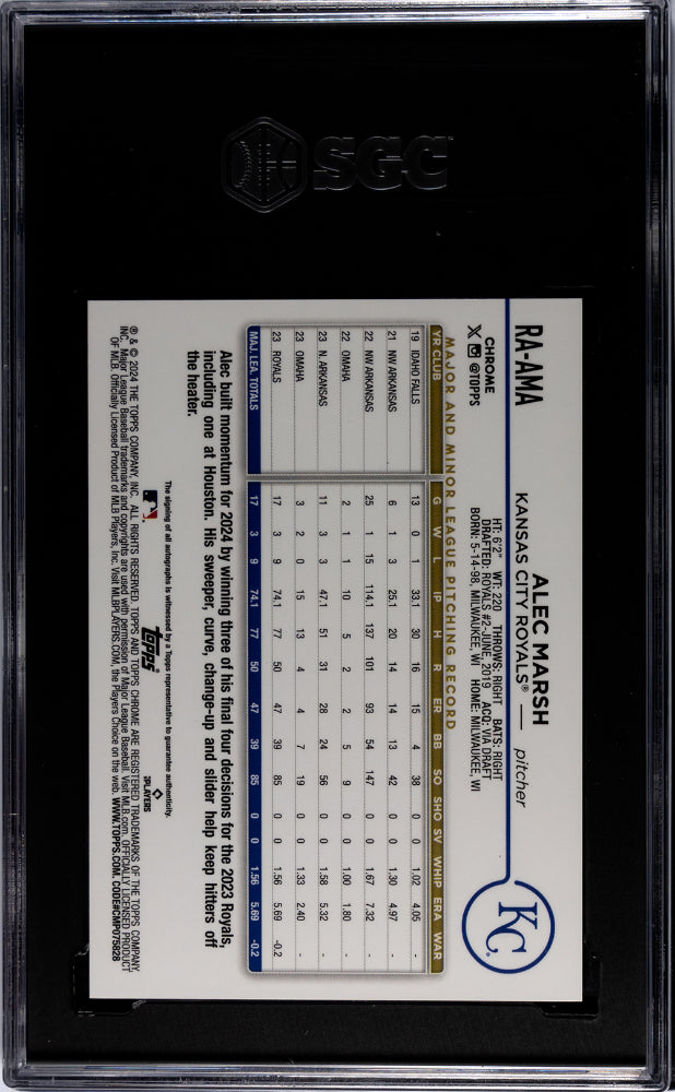 2024 Topps Chrome Aqua Wave Ref Alec Marsh #RA-AMA RC Auto /199 SGC 10 Auto 10