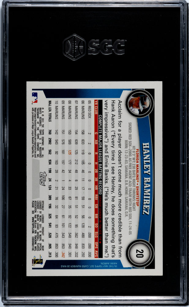 2011 Topps #20 Hanley Ramirez Diamond Anniversary SGC 9
