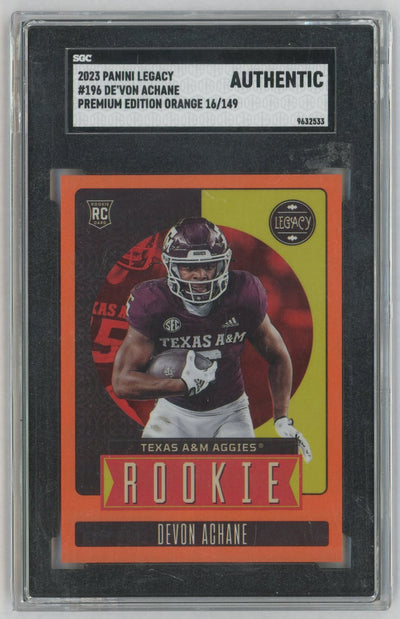 2023 Panini Legacy Devon Achane #196 Rookie RC Premium Edition Orange /149 SGC Authentic
