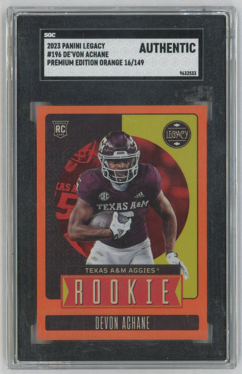 2023 Panini Legacy Devon Achane #196 Rookie RC Premium Edition Orange /149 SGC Authentic