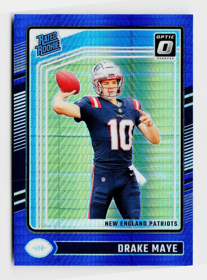 2024 Panini Donruss Optic Drake Maye #229 Rated Rookie Blue Hyper RC