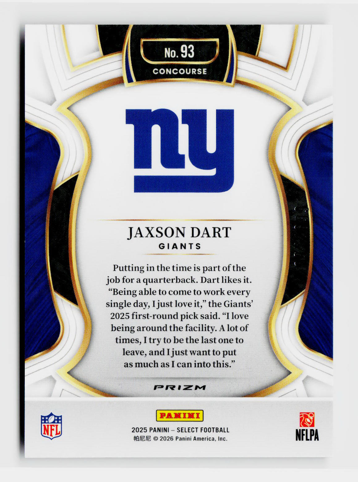 2025 Panini Select Jaxson Dart #93 Rookie Purple Shock RC /699 Concourse