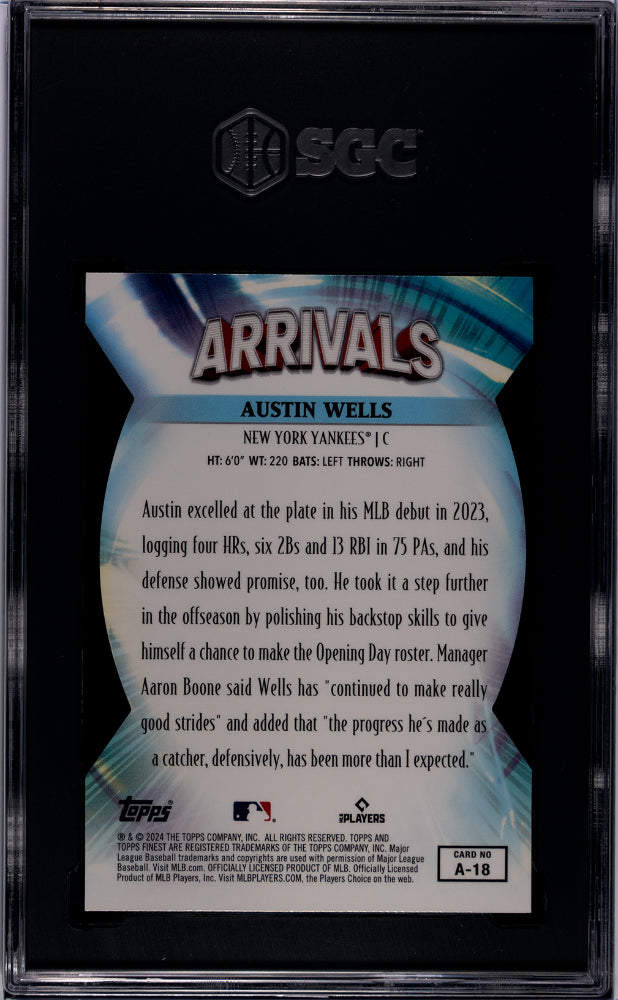 2024 Topps Finest #A-18 Austin Wells Arrivals Rookie SGC 10