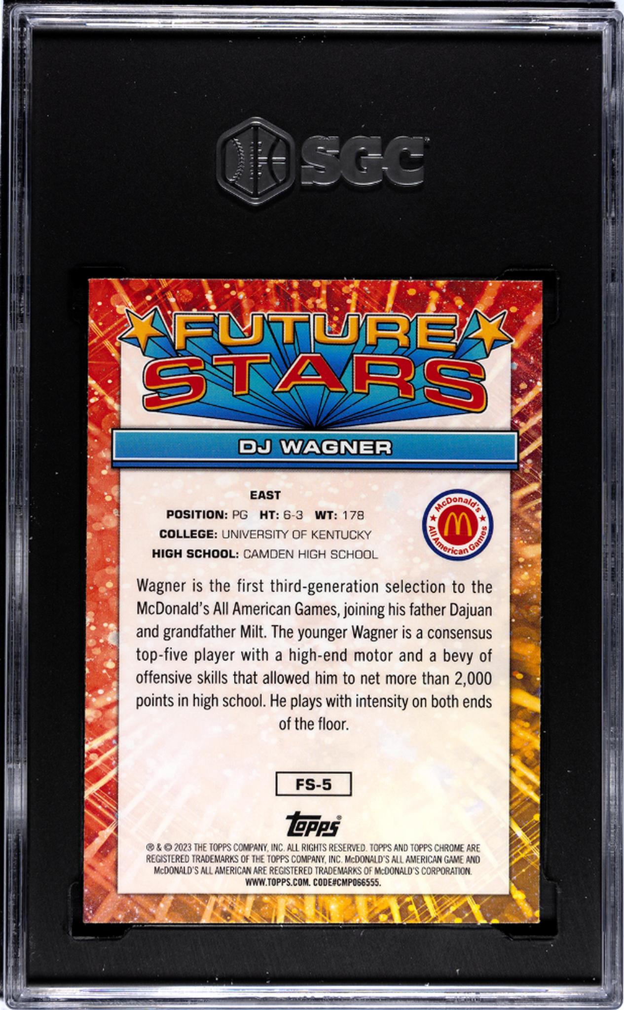 2023 Topps Chrome Mcdonald's All-American #FS-5 Dj Wagner Future Stars SGC 10