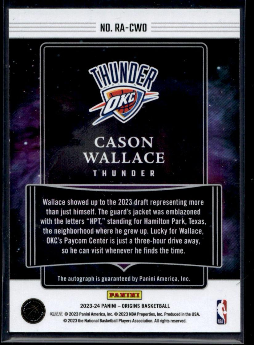 2023 Panini Origins RA-CWO Cason Wallace Rookie Autographs Rookie Oklahoma City Thunder