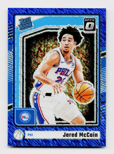 2024-25 Panini Donruss Optic Jared McCain #270 Rated Rookie Blue Shimmer RC /75