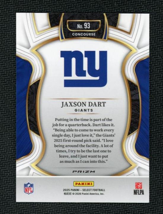 2023 Panini Prizm 93 Jaxson Dart Select Rookie Giants