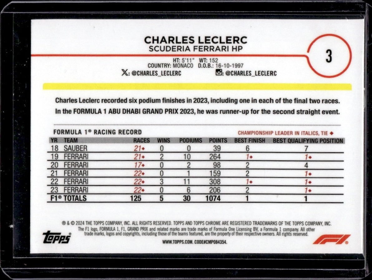 2024 Topps Chrome #3 Charles Leclerc Scuderia Ferrari HP