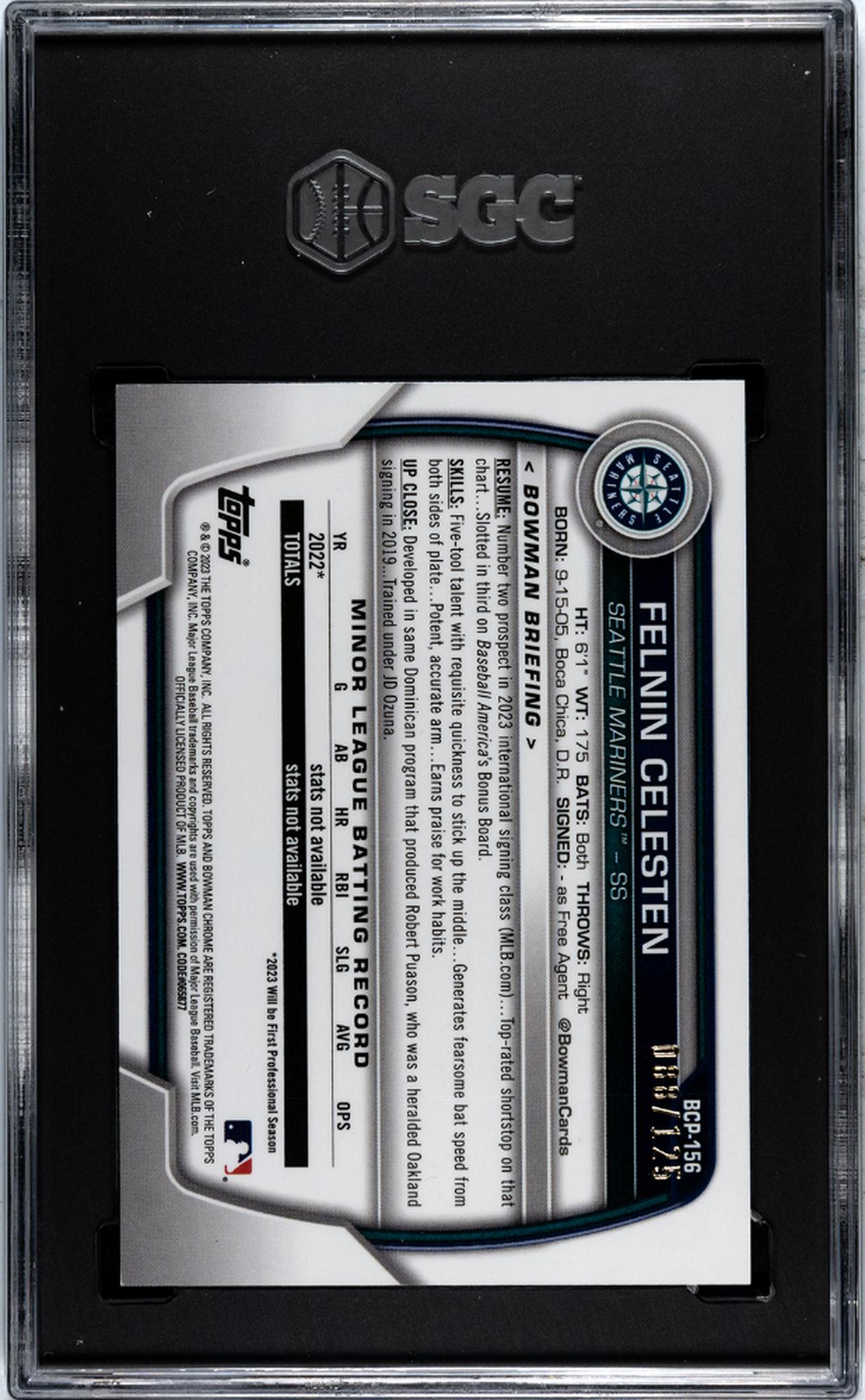2023 Bowman Chrome Aqua Refractor Felnin Celesten #BCP-156 /125 SGC 9.5