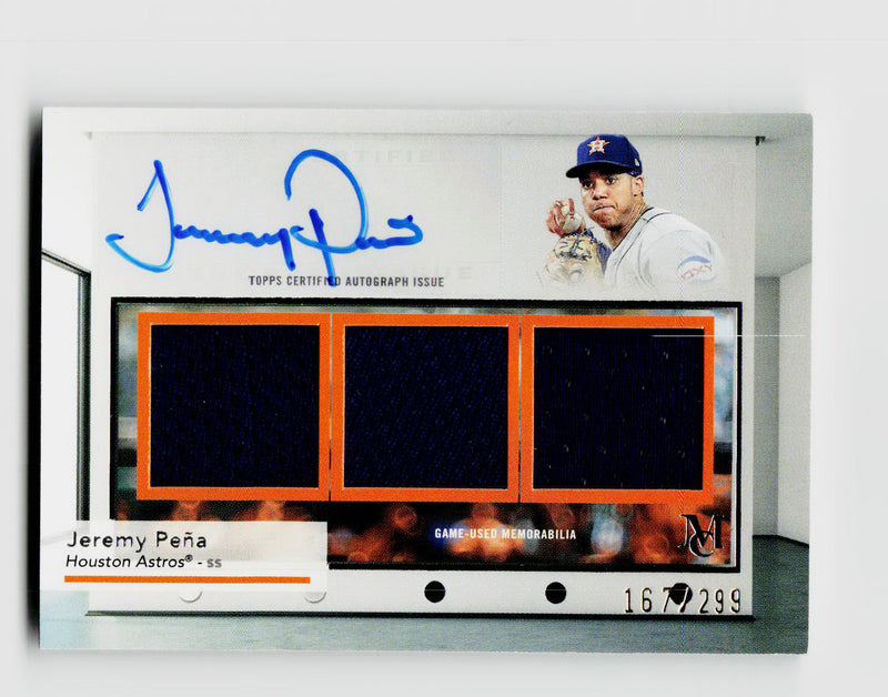 2024 Topps Museum  Jeremy Peña #SWTRA-JP Signature Swatches Triple Relic Patch Auto /299