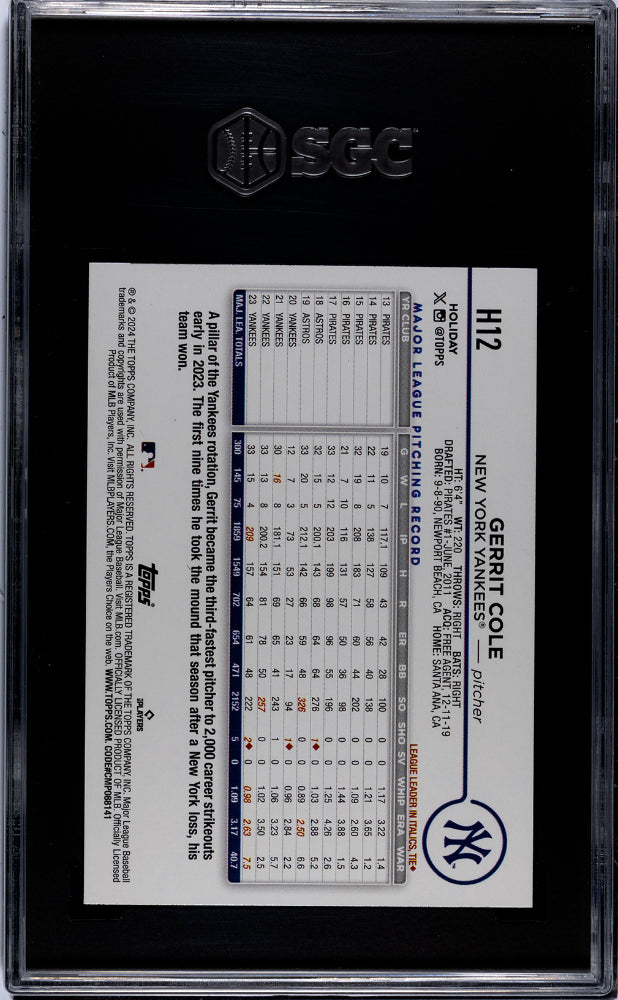 2024 Topps Holiday #H12 Gerrit Cole Silver Glitter SGC 10