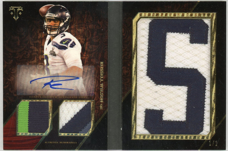 2014 Topps Triple Threads Russell Wilson Jumbo Plus Auto Game-Used Jersey Letter Patch Relic Book SSP 1/1