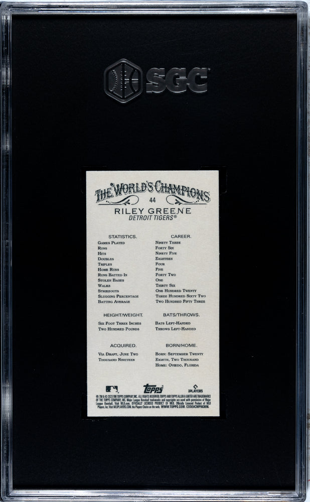 2023 Topps Allen & Ginter Black Border Mini Riley Greene #44 RC SGC 9