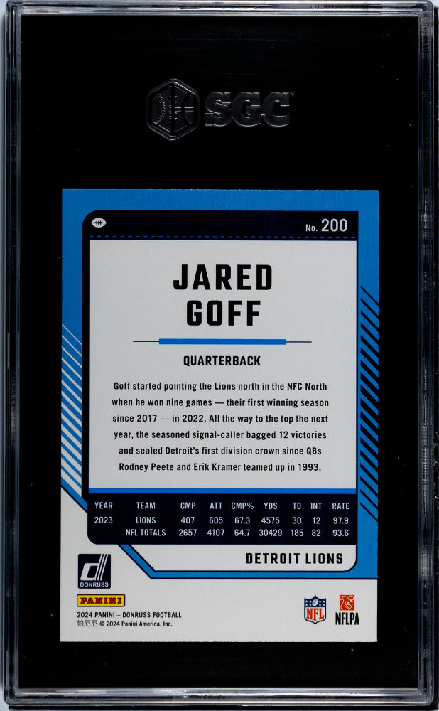 2024 Donruss Jared Goff #200 SGC 9.5
