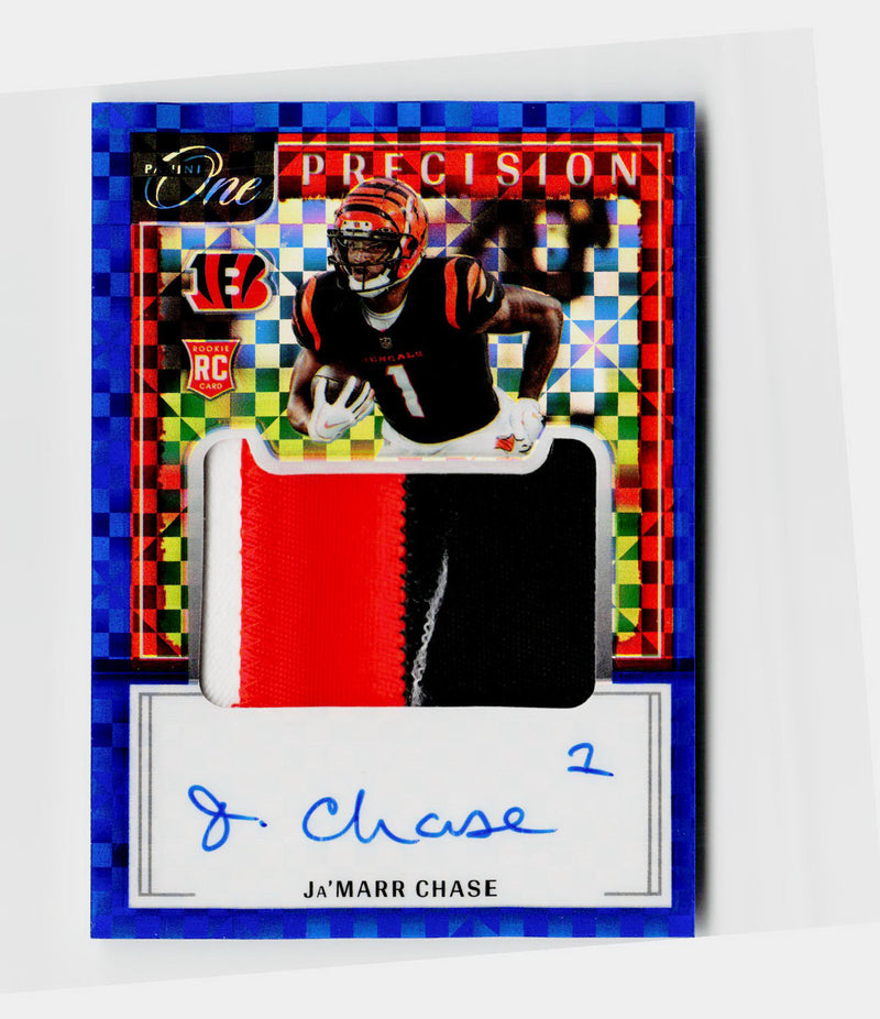 2021 Panini One Ja'Marr Chase #307 Rookie RC Precision Patch Auto Blue SSP /25