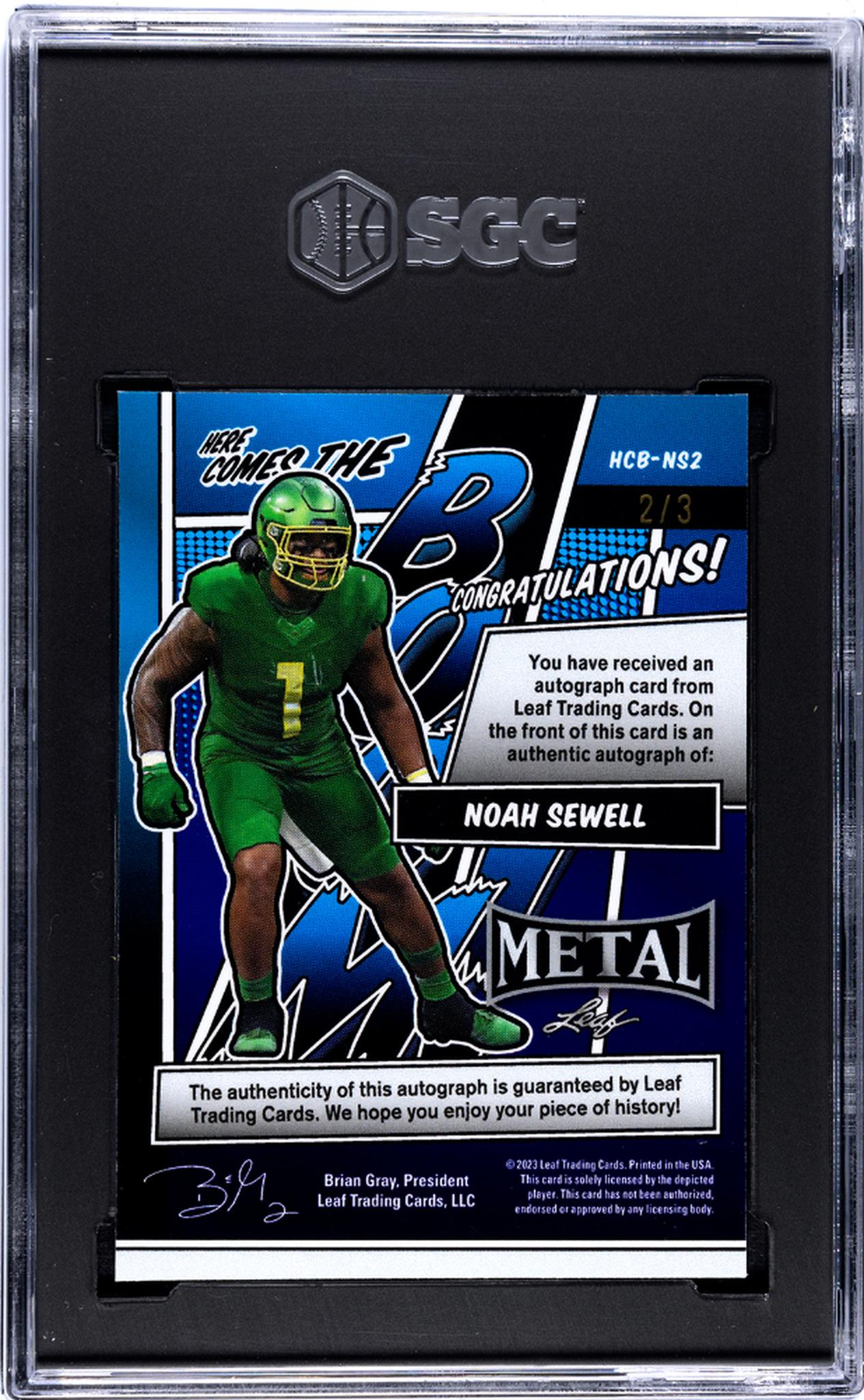 2023 Metal #HCB-NS2 Noah Sewell Here Comes the Boom! /3 SGC 9.5