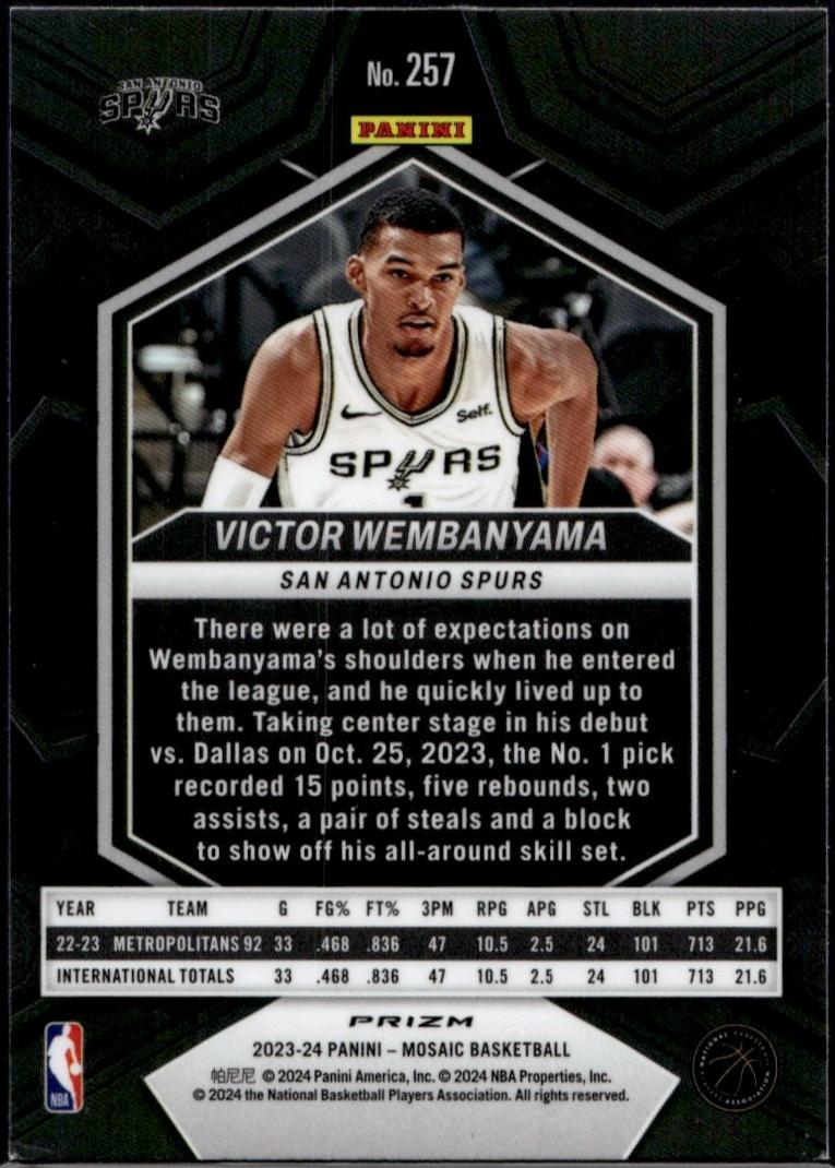 2023 Panini Mosaic #257 Victor Wembanyama NBA Debut Rookie San Antonio Spurs