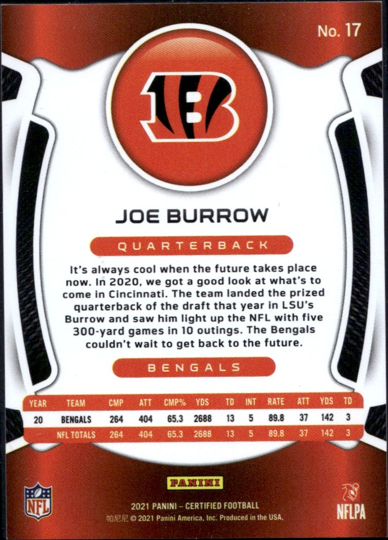 2021 Panini Certified #17 Joe Burrow /10 Bengals