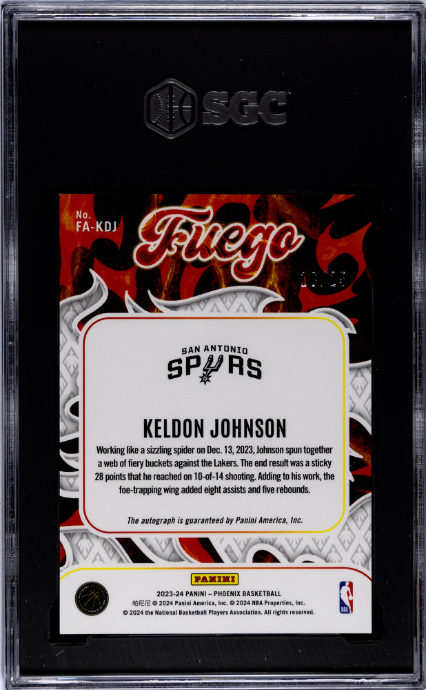 2023-24 Panini Phoenix #FA-KDJ Keldon Johnson Fuego Auto. Purple 18/25 SGC 10